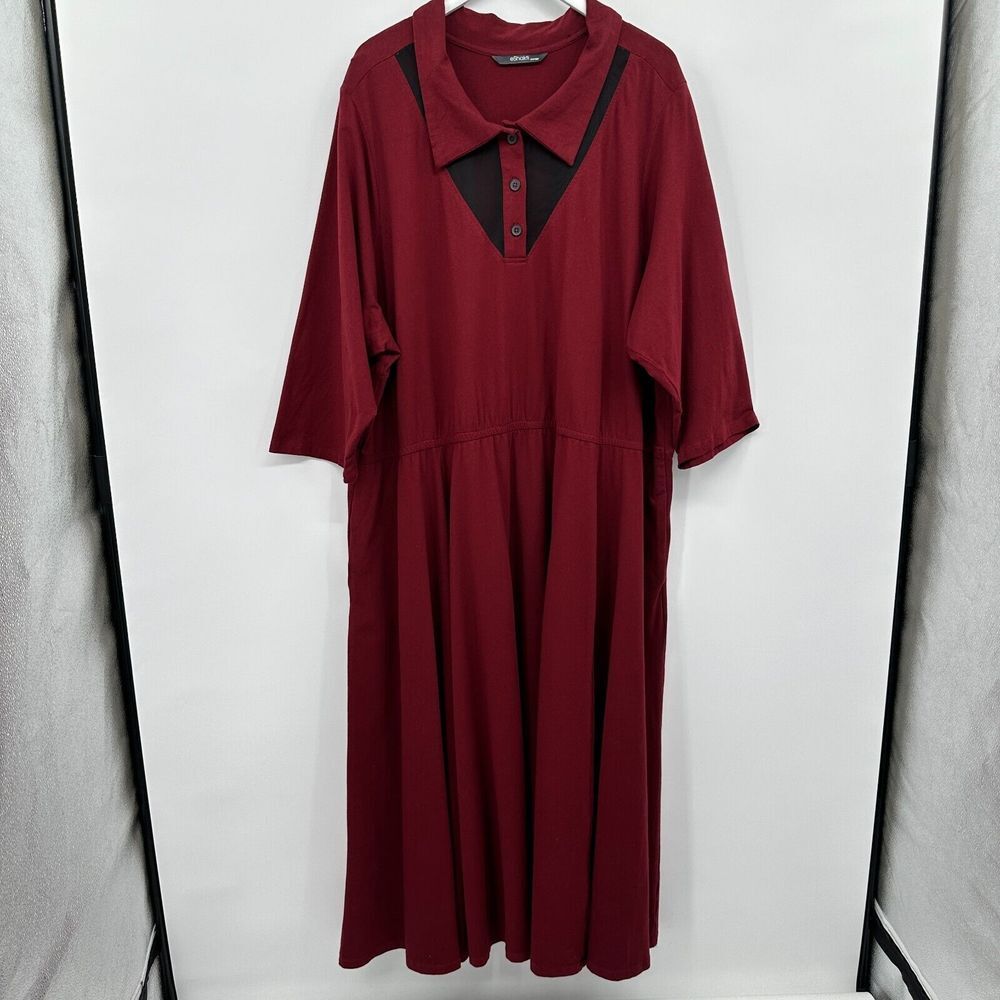 eShakti Custom Maxi Dress 62" Bust Size 3X 4X Red Stretch Knit Pocket 3/4 Sleeve